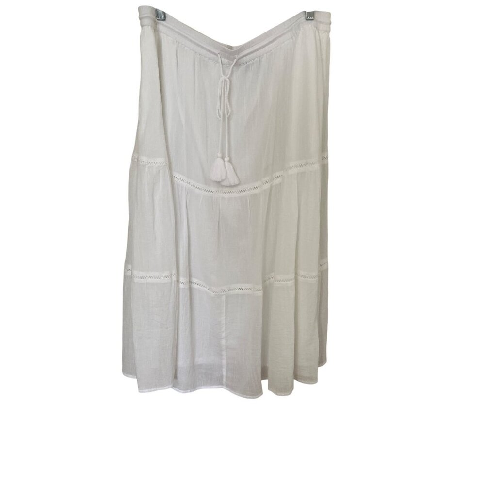 Talbots White Plus Size  D Cotton Boho Tired Skirt With Tassels Beachy Lagenlook